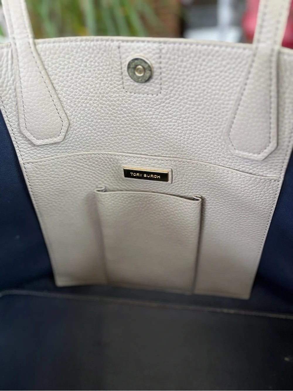 Tory Burch Pebbled Leather Tote with Logo Medallion